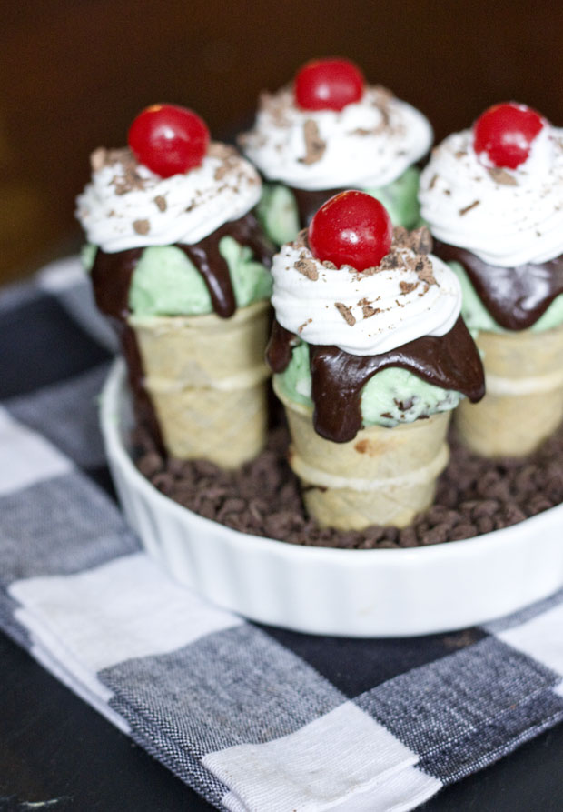 Peppermint Ice Cream Cone with Christmas Sprinkles and topped with